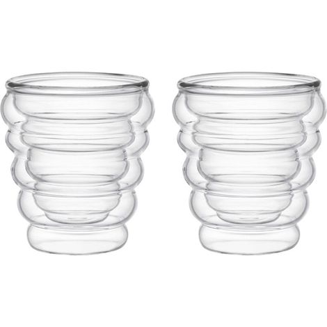 Lot de 2 Tasses à Café et Thé en Verre à Double Paroi Ondulée Transparente 250 ml - PANGIVO (1/5)
