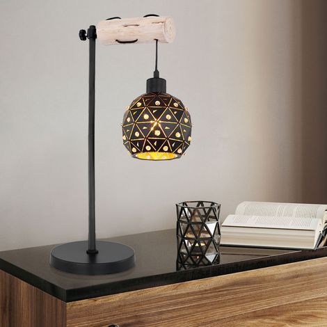 Lampe de table lampes de table lampe de chambre en bois avec abat-jour en cristal en forme de boule, réglable en hauteur, métal, 1x E27, LxPxH 34x18x55 cm