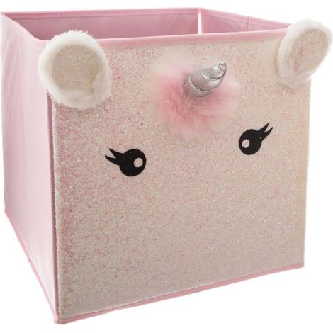 Boîte de Rangement Imprimé Licorne 29x31cm Rose