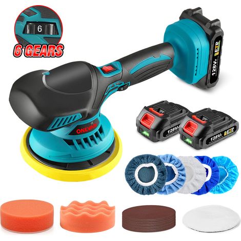 ONEVAN Lucidatrice elettrica per auto Pad di lucidatura per auto, lucidatrice elettrica a 6 velocità per cerniere Utensile rotante multifunzione con 2 Batterie