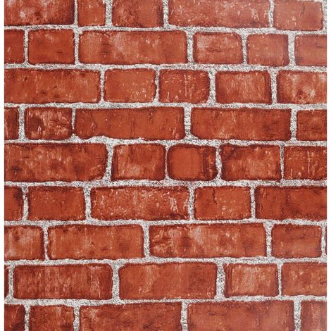 Papier Peint Brique Rouge Vintage Autocollant Adhesif Effet Pierre Naturelle Imperméable pour Cuisine Mural Chambre Salon 44x500cm (1/5)