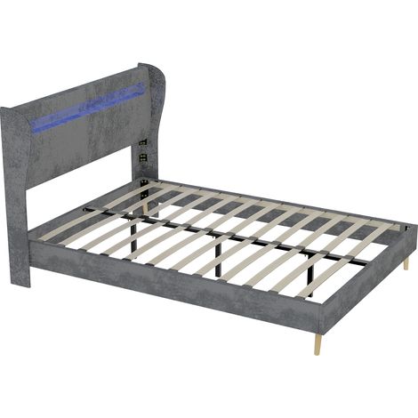Letto imbottito moderno 140x200 cm grigio con testiera LED, tessuto e metallo (1/5)
