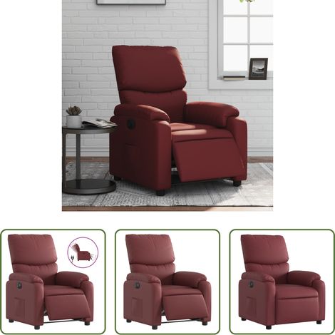 vidaXL Sillón reclinable eléctrico de cuero sintético rojo tinto (1/5)