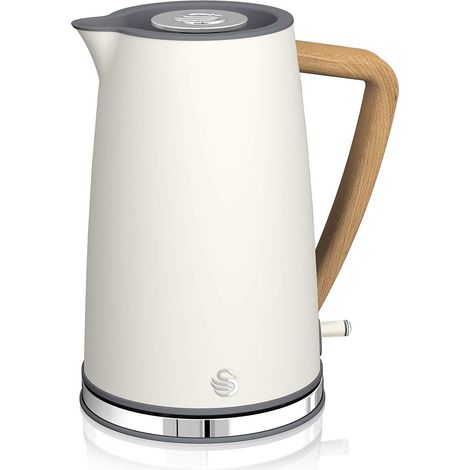 Swan Nordic Bollitore elettrico ultra veloce, senza fili, design moderno, 1,7 l, 2200 W, manico effetto legno, spegnimento automatico, bianco