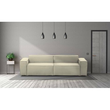 Talamo Italia Canapé fixe Simona, Canapé modulable linéaire 3 places, 100% Made in Italy, Canapé de salon moderne en tissu, Cm 260x95h70, Beige, avec emballage renforcé (1/5)
