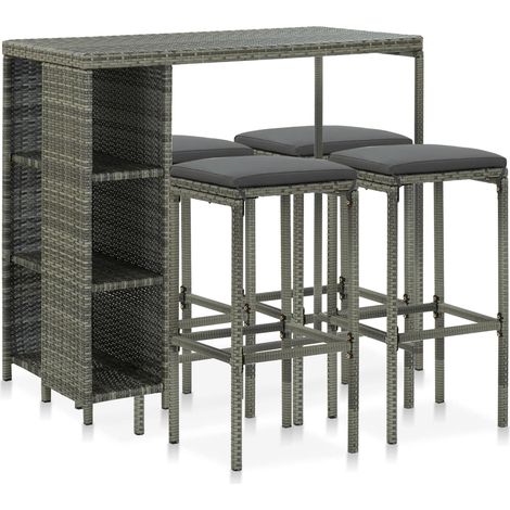 Set da bar da giardino 5 pezzi e cuscini in resina intrecciata grigia 020014502