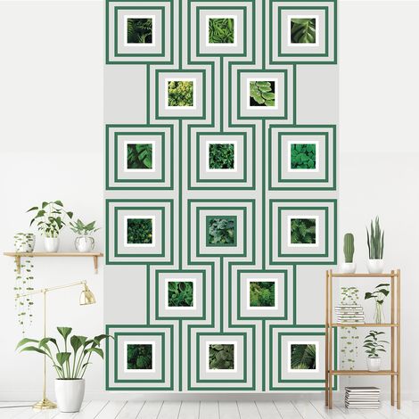 Papier peint intissé 250 cm X 150 cm - Lot de photos nature, feuillage, design graphique vert - Décoration murale intérieure. (1/2)