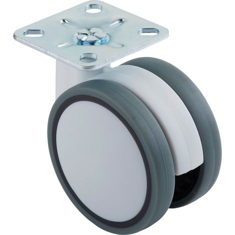 SOTECH Möbelrolle Hamm Ø 63 mm Höhe 74,5 mm, weiß/grau, 35Kg Tragkraft, Anschraubplatte 47 x 47 mm, ohne Bremse, Lenkrolle perfekt für moderne und klassische Möbelstücke (1/5)