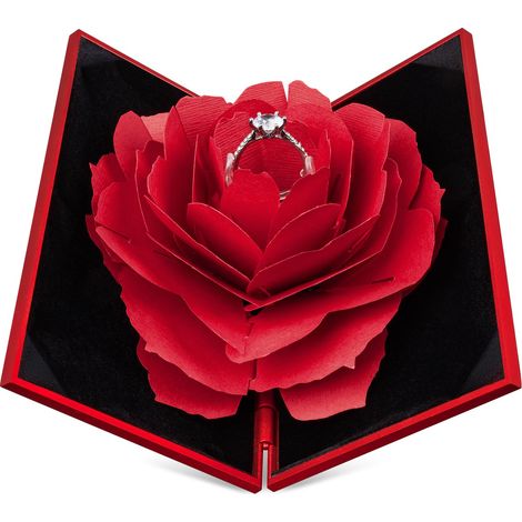 Élégant coffret à bague de fiançailles, écrin à bijoux avec emballage cadeau, écrin pour souvenir d'anniversaire, finition velours rouge. (1/5)