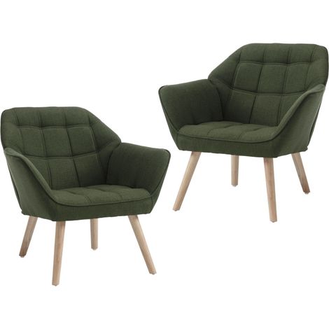 Wahson Fauteuil en Lin, Fauteuil Salon Moderne Lot de 2 Fauteuil Scandinave avec Pied Doré Fauteul Rembourré pour Chambre, Vert
