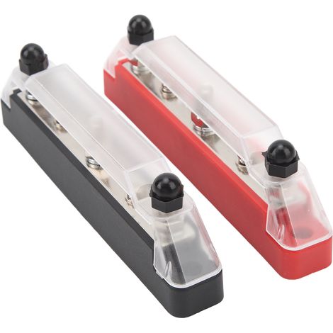 Set aus 2 Verteilerschienen (150 A, 12–48 V), 3-poligem M6-Anschlussblock und 10 Steckverbindern für Auto, Boot, Wohnmobil und Wohnwagen (1/5)