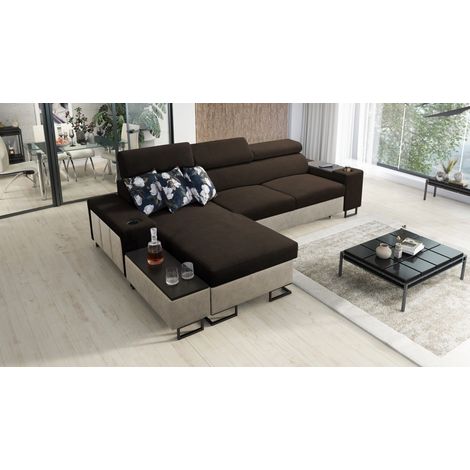 Luxuriöses, komfortables, modernes Ecksofa MELODY I MAXI mit Usb und Regal Tauro/Freya Beige/Braun L (1/5)