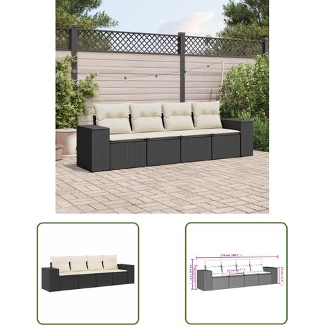 The Living Store 4-tlg. Garten-Sofagarnitur mit Kissen Schwarz Poly Rattan - Gartenmöbel - Outdoor Möbel - Rattan Gartenmöbel - Lounge Set - Gartenlounge (1/3)