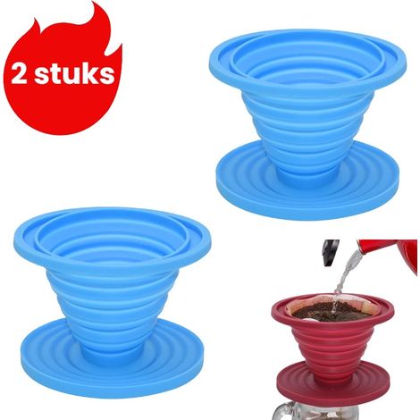 Entonnoir à café pliable en silicone (2 pièces) - Entonnoir filtre portable pour la maison et les activités de plein air - Bleu (1/5)