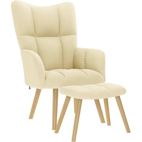vidaXL Sillón de relax con taburete tela color crema (1/5)