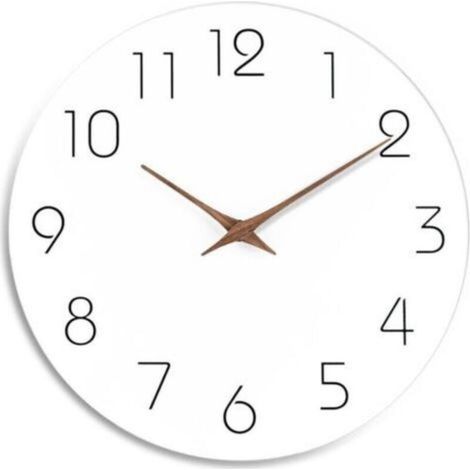 Horloge murale silencieuse en bois de 30 cm, sans tic-tac, fonctionne à piles, en bois blanc, moderne, bureau, simple, minimaliste, décorative (blanc) (1/5)
