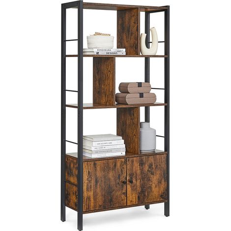 Grande libreria/scaffale portaoggetti a 4 ripiani 74 x 30 x 154,5 cm struttura in acciaio stabile stile industriale marrone rustico e nero 120005710