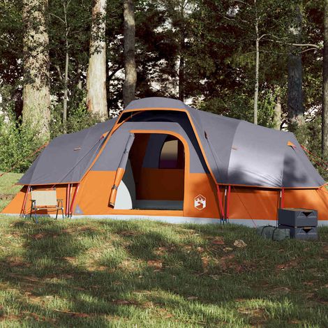 Tente à dôme 11 personnes gris et orange imperméable (1/5)