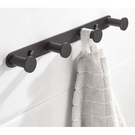 SABIR Crochet pour serviette mural Crochets pour manteau avec crochets Acier inoxydable 304 Support mural porte-serviettes Crochets pour portes de salle de bains et cuisine , (4 Crochets, Noir) (1/5)