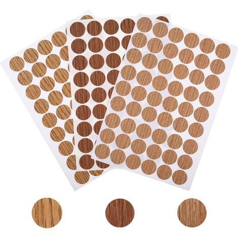 Lot de 162 autocollants pour trous de vis 3 feuilles de 21 mm Texture du bois pour cache-trous de vis laids pour bouchons à vis Couverture Bois Armoire Meubles Placard (chêne profond) (1/5)