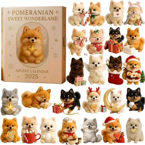 Poméranie Sweet Wonderland Christmas 24 jours de surprises festives avec 24 décorations 2D Calendrier compte à rebours 24 jours Calendrier de compte à rebours de Noël pour les amoureux de Poméranie (1/5)
