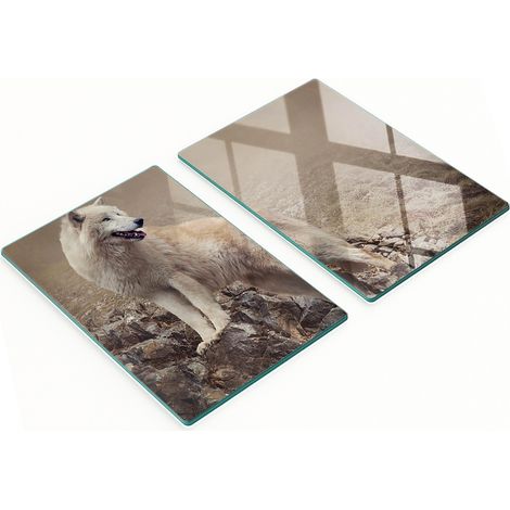 Tableros de vidrio duraderos y elegantes con diseño de roca de lobo blanco, 2x40x52 cm. (1/5)