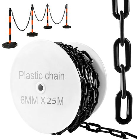 Chaîne de barrière en plastique, chaîne d'avertissement en plastique, chaîne en plastique pour bloquer les surfaces (noir, 25 m) (1/5)