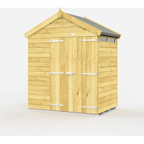6 x 4 Feet Apex Security Shed - Double Door - Wood - L127 x W175 x H217 cm