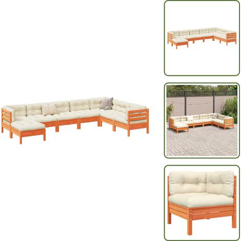 Cojines para sofás - vidaXL Set de sofás jardín 8 pzas con cojines madera pino marrón cera - Sofás esquineros