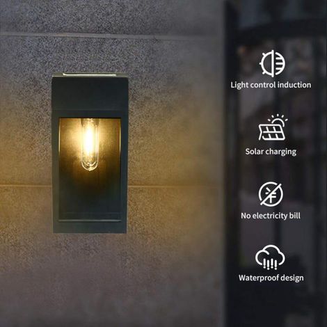 Lot de 2 lampes murales solaires extérieures noires, étanches, idéales pour jardin, patio, porte d’entrée ou porche – éclairage autonome (1/5)