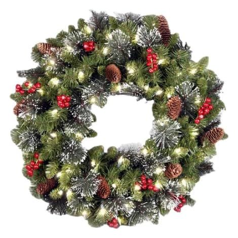 Beleuchteter Weihnachtskranz mit Tannenzapfen und roten Beeren, 40 cm Durchmesser, festliche Dekoration für Tür oder Wand. (1/4)