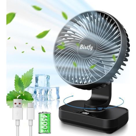 Automatischer Oszillationsventilator, tragbarer, leiser Tischventilator, 4500 mAh Akku, 2A Schnellladefunktion, 4 leistungsstarke Geschwindigkeitsstufen, LED-Anzeige, 5,5" USB-Ventilator fürs Büro (Sc (1/5)