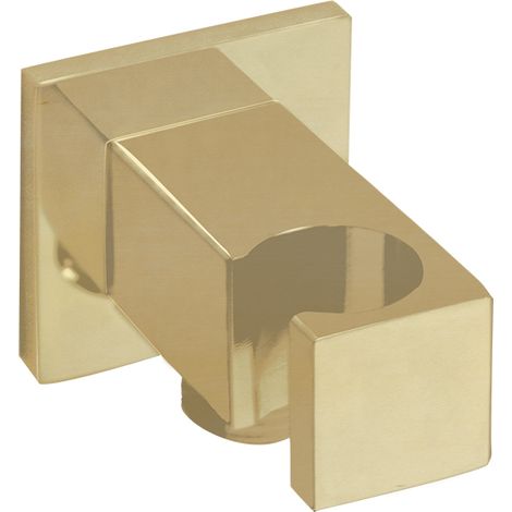 Codo de Salida de Agua con Soporte Fijo a Pared Cuadrado de Ducha Oro Cepillado (1/3)