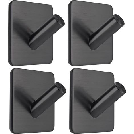 Crochets adhésifs pour serviettes, baton en acier inoxydable étanche sur les crochets de douche, porte-serviettes pour suspendre, noir mat, salle de bain, cuisine, 4 paquets (1/5)