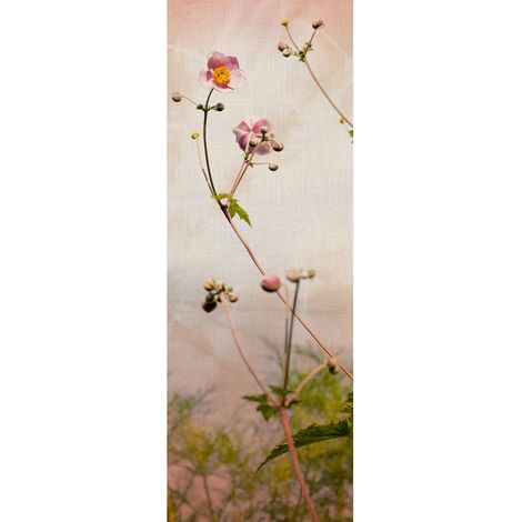 Papier peint panoramique floral nature zen | Tapisserie panoramique beige rose et vert | Papier peint panoramique tendance à motifs romantiques - 280 x 100 cm (1 pièce) (1/2)