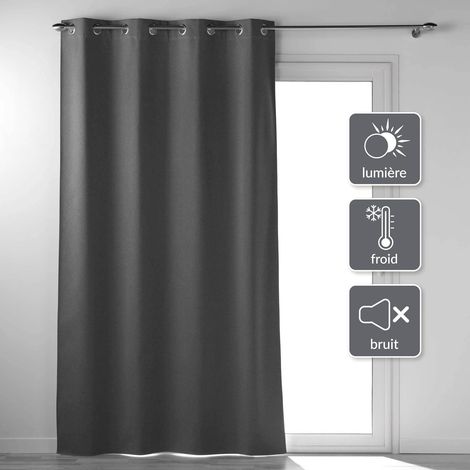 Rideau a oeillets 135 x 260 cm 100% occultant thermique uni occultissime Anthracite (1/5)