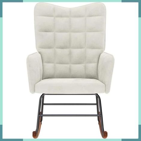 Chaise à bascule - 4016841 - Velours crème - Structure bois massif - 61 x 78 x 98 cm (1/5)