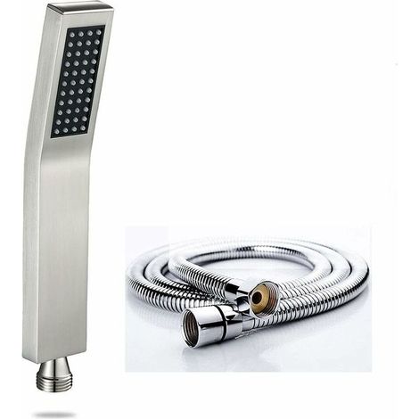 Cabezal de ducha con manguera, cabezal de ducha + manguera flexible de 1,5 m, cabezal de ducha de alta presión que ahorra agua, cabezal de ducha de acero inoxidable, 1 modo (cuadrado) - Crezuo