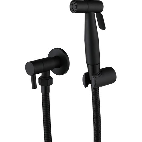 Pommeau de douche/robinet de toilette portable noir avec buse de pulvérisation et bec en acier inoxydable SUS304. (1/3)