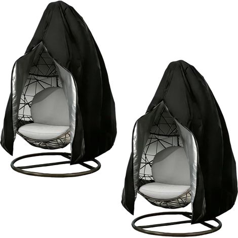 Set of 2 Hanging Chair Covers: Black/Silver Waterproof Protective Cover with Zipper 210D Oxford Fabric, 115 x 190 cm, Outdoor Hanging Chair Cover for Garden and (1/5)