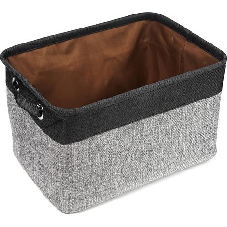 Grand panier de rangement en toile grise et noire avec poignées, boîte de rangement pliable pour étagères, vêtements et jouets - 38 cm x 26 cm x 24 cm (1/5)