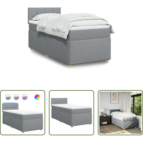 vidaXL Surmatelas - Sommier à lattes de lit et matelas Gris clair 90x190 cm Tissu (1/5)