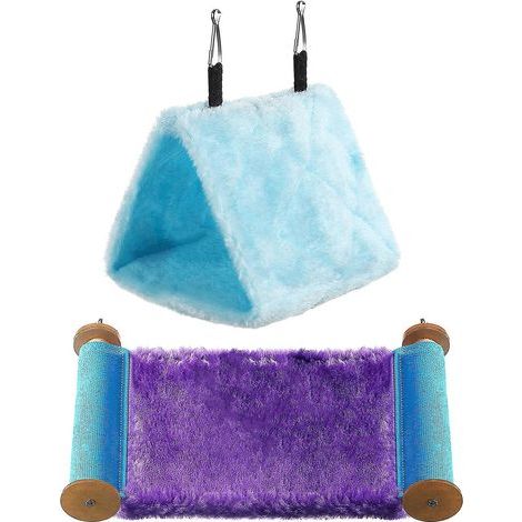 Set aus 2 warmen Vogelbetten, Nistkasten, Winterhängematte für Wellensittiche, Hängezelt (1/4)