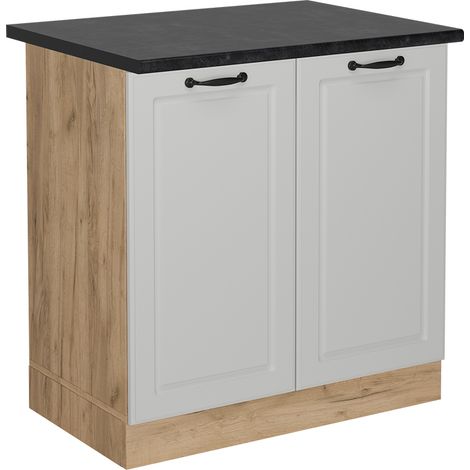 Meuble bas sous-évier R-Line, Blanc campagne, 80cm , PT Anthracite, Vicco (1/5)