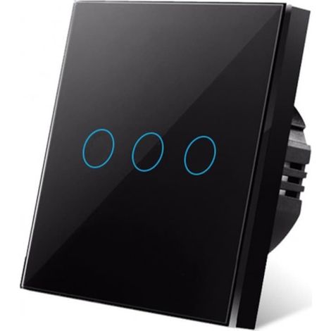 Interrupteur tactile 3F, verre trempé, LED, noir (1/5)