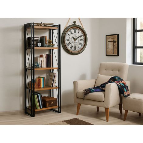 Dmora - Libreria Sol, Scaffale da ufficio, Mobile portalibri, Biblioteca, 60x35h180 cm, Quercia e Nero, con imballo rinforzato, con imballo rinforzato (1/4)