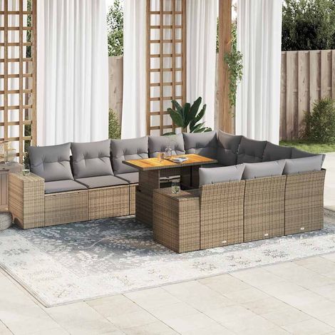 Set sofás jardín y cojines 10 pzas ratán sintético acacia beige vidaXL (1/5)