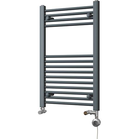 Zennor - Anthracite Dual Fuel Towel Rail H800mm x W500mm Thermostatic - Straight (1/3)