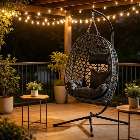 Fauteuil suspendu élégant en forme d'œuf, fauteuil à bascule à hauteur réglable, fauteuil suspendu en rotin