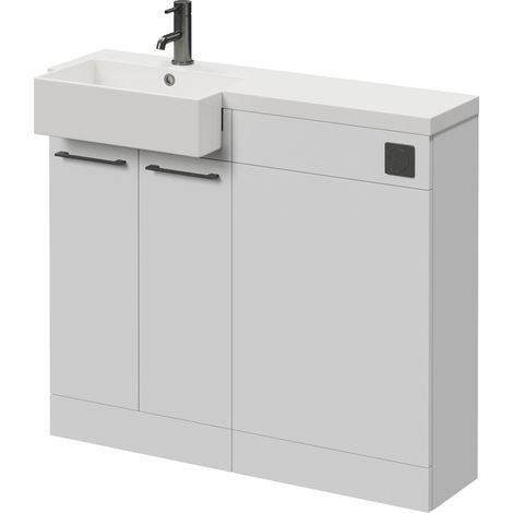 Napoli 250 Gloss White 1000mm 2 Door Vanity Unit Toilet Suite with Left Hand Square Rico Semi Recessed Basin - 1000mm - Gunmetal Grey 160mm HandleWithout Kingston Toilet Pan